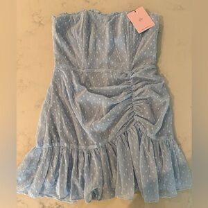 NWT HELLO MOLLY FACE ON MAGAZINES DRESS Blue Large 8